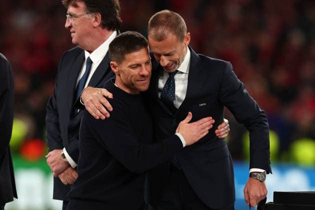 22nd May 2024, Dublin Arena, Dublin, Ireland; Europa League Football Final; Atalanta versus Bayer Leverkusen; A dejected Bayer Leverkusen Manager Xabi Alonso with Uefa President Aleksander Ceferin  ActionPlus12645793 ShaunxBrooks