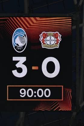 Scoreboard during the UEFA Europa League Final match between Atalanta 3-0 Bayern Leverkusen at Dublin Arena Stadium on May 22, 2024 in Dublin, EIRE. Noxthirdxpartyxsales  (254178125)