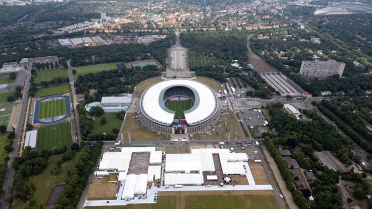 24.05.2024, xjrdrx, Fussball DFB Pokal Finale 2023 24, emspor, v.l. Luftbild Olympiastadion Stadion Übersicht (DFL DFB REGULATIONS PROHIBIT ANY USE OF PHOTOGRAPHS as IMAGE SEQUENCES and or QUASI-VIDEO) Berlin