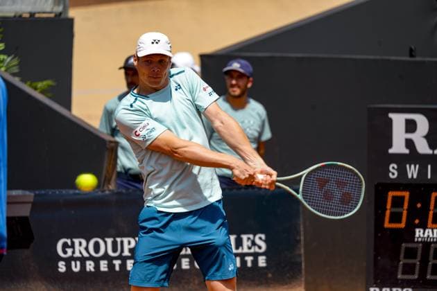 Le joueur de tennis Harri HELIOVAARA (FIN) lors de la finale double du tournoi de l Open Parc Auvergne RhÃ ne-Alpes Ã Lyon le 25 05 2024. TENNIS : Open Parc - Lyon - 25 05 2024 SandrineThesillat Panoramic 