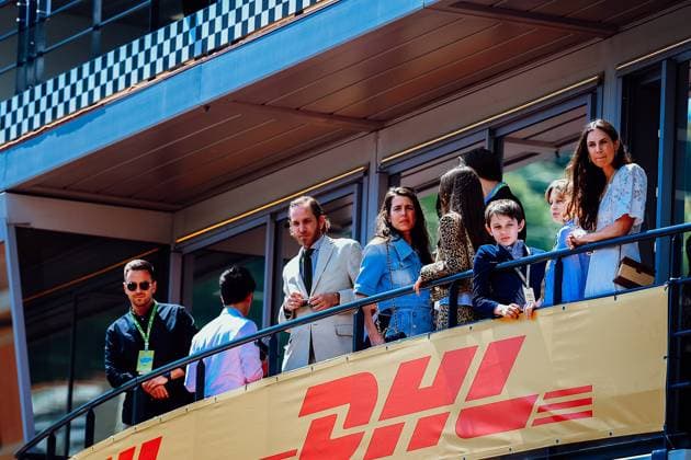 FORMULA 1 GRAND PRIX DE MONACO SPORTPIXPRESS MAXPPP - MONACO 25 05 2024 FORMULA 1 GRAND PRIX DE MONACO casiraghi (andrea) and casiraghi (charlotte) is on balcony before the free practice session 3 MONACO CIRCUIT DE MONACO MONACO  Copyright: xMAXPPPxSPORTPIXPRESSx HD8131 HD8131