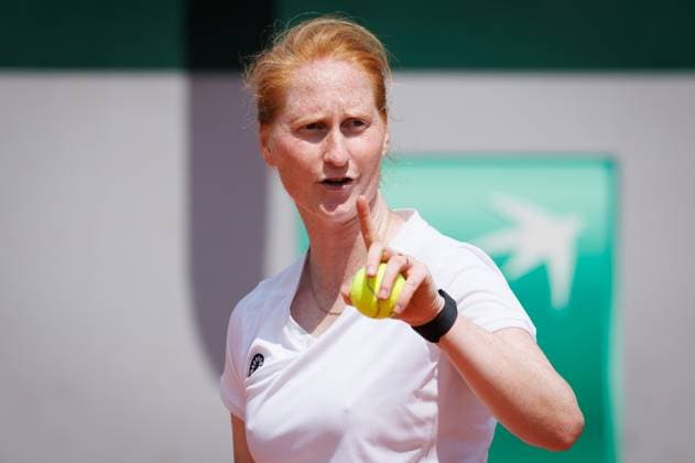 Belgian Alison Van Uytvanck pictured during a training session ahead of the Roland Garros French Open tennis tournament, in Paris, France, Saturday 25 May 2024. This year s tournament takes place from 26 May to 09 June. BENOITxDOPPAGNE  x93356948x