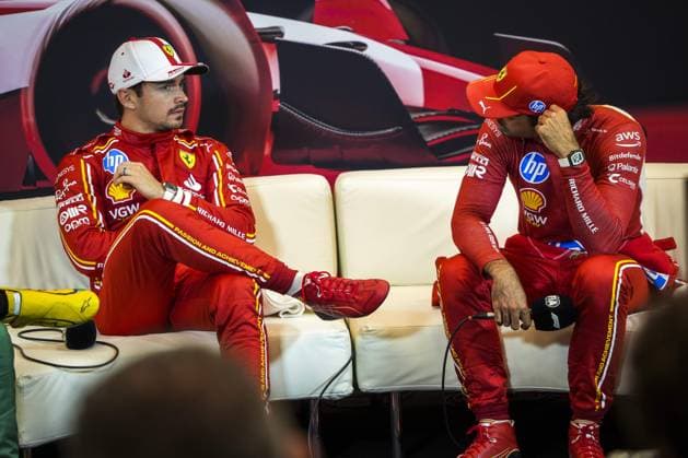 LECLERC Charles (mco), Scuderia Ferrari SF-24 and SAINZ Carlos (spa), Scuderia Ferrari SF-24, portrait, press conference, PK, Pressekonferenz during the Formula 1 Grand Prix de Monaco 2024, 8th round of the 2024 Formula One World Championship, WM, Weltmeisterschaft from May 23 to 26, 2024 on the Circuit de Monaco, in Monaco - F1 - MONACO GRAND PRIX 2024 DPPI Panoramic 240525_R08_MONACO_DP_DSC09021