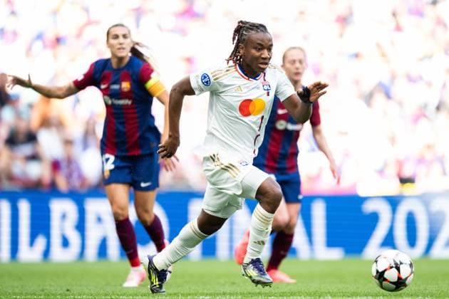 240525 Melchie Dumornay of Lyon during the UEFA Women s Champions League final between Barcelona and Lyon on May 25, 2024 in Bilbao. Photo: Ludvig Thunman BILDBYRAN kod LT LT0620 fotboll football soccer fotball champions league barcelona lyon dam bbeng final champions league final final 2024 Copyright: LUDVIGxTHUNMAN BB240525LT057