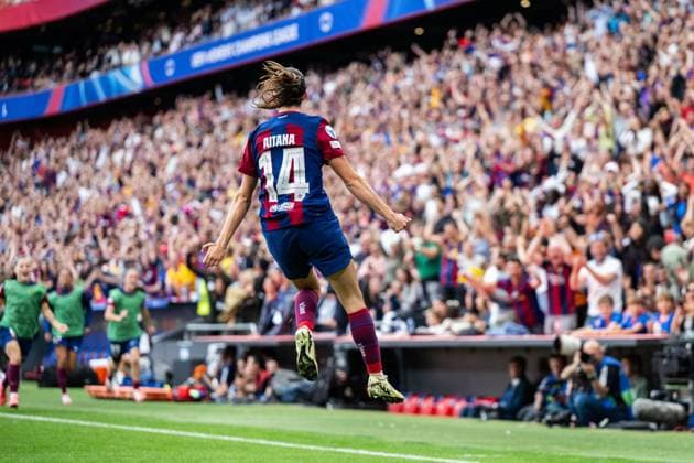 240525 Aitana Bonmati of Barcelona celebrates after 1-0 during the UEFA Women s Champions League final between Barcelona and Lyon on May 25, 2024 in Bilbao. Photo: Ludvig Thunman BILDBYRAN kod LT LT0620 fotboll football soccer fotball champions league barcelona lyon dam bbeng final champions league final final 2024 jubel Copyright: LUDVIGxTHUNMAN BB240525LT078