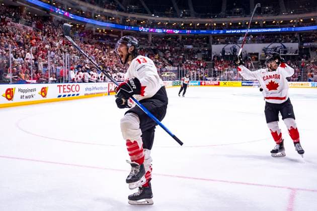 PRAGUE, CZECH REPUBLIC - MAY 25:Brandon Tanev of Canada celebrates for his goal during the 2024 IIHF Ice hockey, Eishockey World Championship, WM, Weltmeisterschaft Czechia Semifinal match between Canada and Switzerland at Prague Arena on May 25, 2024 in Prague, Czech Republic. Prague Prague Arena Czech Republic Copyright: xJustPictures.ch JarixPestelaccix jp-en-EuSpIm-JP4_JAR_Canada_Switzerland_25May_2024126