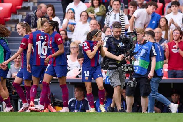 May 25, 2024, Bilbao, Vizcaya, SPAIN: Aitana Bonmati of FC Barcelona, Barca celebrates after scoring the team s first goal during the UEFA Women s Champions League 2023 24 Final match between FC Barcelona and Olympique Lyonnais at San Mames on May 25, 2024, in Bilbao, Spain. Bilbao SPAIN - ZUMAa181 20240525_zaa_a181_058 Copyright: xRicardoxLarreinax