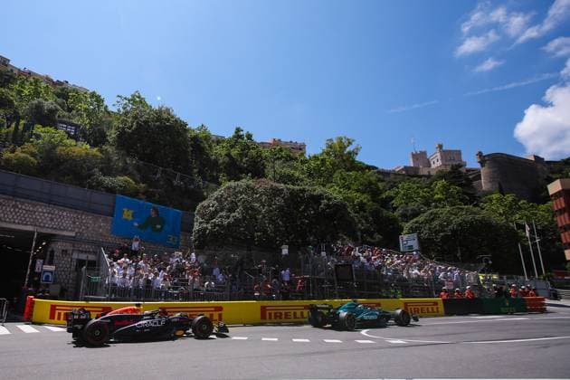 1 Max Verstappen (NLD, Oracle Red Bull Racing), 18 Lance Stroll (CAN, Aston Martin Aramco F1 Team), F1 Grand Prix of Monaco at Circuit de Monaco on May 25, 2024 in Monte-Carlo, Monaco. (Photo by HOCH ZWEI) Monte-Carlo Monaco