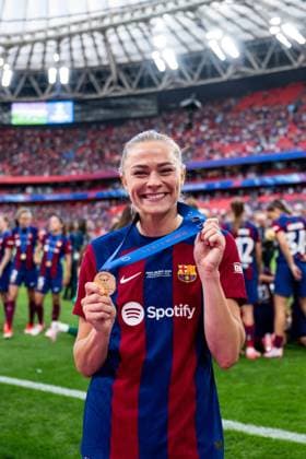 240525 Fridolina Rolfö of Barcelona celebrates after the UEFA Women s Champions League final between Barcelona and Lyon on May 25, 2024 in Bilbao. Photo: Ludvig Thunman BILDBYRAN kod LT LT0620 fotboll football soccer fotball champions league barcelona lyon dam bbeng final champions league final final 2024 jubel Copyright: LUDVIGxTHUNMAN BB240525LT141