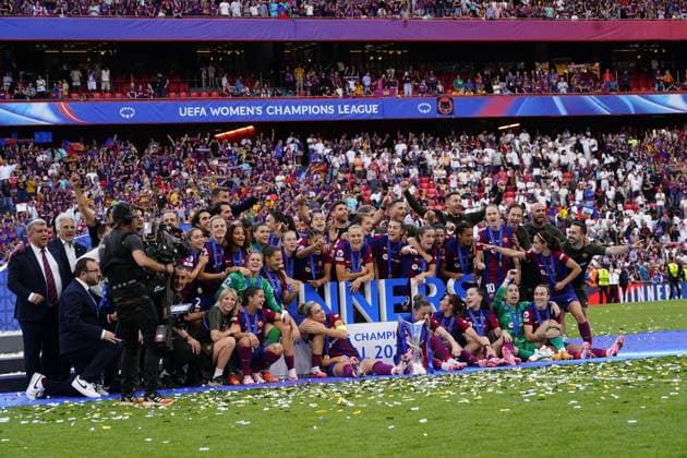 ESP: FC Barcelona, Barca v Olympique Lyonnais. UEFA Women™s Champions League. Final FC Barcelona with the Trophy during the UEFA Women™s Champions League Final match between FC Barcelona and Olympique Lyonnais played at San Mames Stadium on May 25, 2024 in Bilbao Spain. kpng Copyright: xBaguxBlancox xPRESSINPHOTOx PS_240525_511