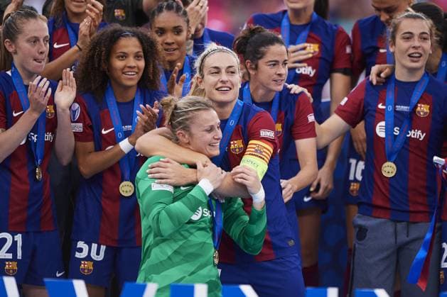 of Olympique Lyonnais during the UEFA Women s Champions League 2023 24 Final match between FC Barcelona, Barca and Olympique Lyonnais at San Mames Stadium on May 25, 2024 in Bilbao, Spain. (Photo by: LGM) FOOTBALL FEMININ : FC Barcelone vs Olympique Lyonnais - UEFA Ligue des Champions UWCL - Finale - 25 05 2024 LGM Panoramic 