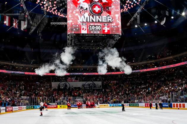 PRAGUE, CZECH REPUBLIC - MAY 25: Swiss win the game and goes to the Gold medal game during the 2024 IIHF Ice hockey, Eishockey World Championship, WM, Weltmeisterschaft Czechia Semifinal match between Canada and Switzerland at Prague Arena on May 25, 2024 in Prague, Czech Republic. Prague Prague Arena Czech Republic Copyright: xJustPictures.ch JarixPestelaccix jp-en-EuSpIm-JP4_JAR_Canada_Switzerland_25May_2024304