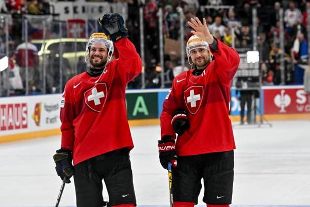 PRAGUE, CZECH REPUBLIC - MAY 25: Roman Josi of Switzerland (L) and Nino Niederreiter of Switzerland (R) during the 2024 IIHF Ice hockey, Eishockey World Championship, WM, Weltmeisterschaft Czechia Semifinal match between Canada and Switzerland at Prague Arena on May 25, 2024 in Prague, Czech Republic. Prague Prague Arena Czech Republic Copyright: xJustPictures.ch AndreaxBrancax jp-en-EuSpIm-AB_25052024_AAB_6657