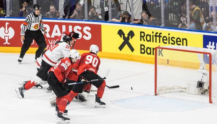 Canada v Switzerland - IIHF Ice hockey, Eishockey World Championship, WM, Weltmeisterschaft Semi-final Nick Paul, Fabrice Herzog, and Roman Josi are playing during the IIHF Ice Hockey World Championship semi-final, Canada vs. Switzerland match in Prague, Czech Republic, on May 25, 2024. Prague Czech Republic  Copyright: xFotoxOlimpikx originalFilename:jastrzebowski-canadavs240525_npT33.jpg