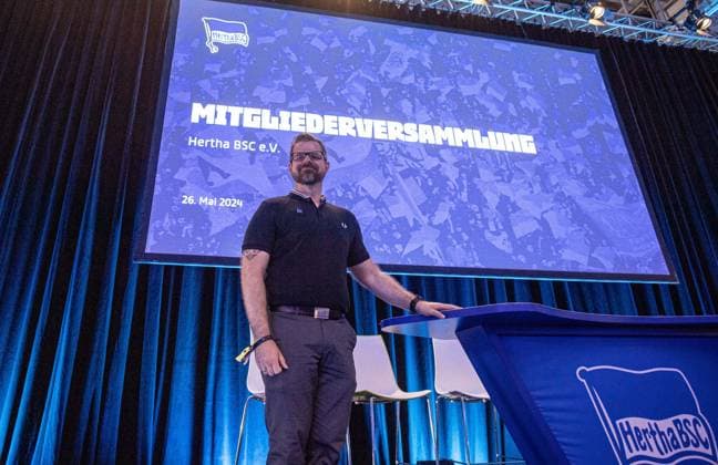 Fussball, Herren, Saison 2023 24, Hertha BSC, Ordentliche Mitgliederversammlung im City Cube Berlin, Interimspräsident Fabian Drescher (Hertha BSC), 26.05. 2024,