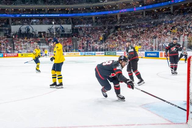 PRAGUE, CZECH REPUBLIC - MAY 26: Carl Grundstrom of Sweden (L) celebrates his goal during 2024 IIHF Ice hockey, Eishockey World Championship, WM, Weltmeisterschaft Czechia Third Place Match between Sweden and Canada at Prague Arena on May 26, 2024 in Prague, Czech Republic. Prague Prague Arena Czech Republic Copyright: xJustPictures.ch JarixPestelaccix jp-en-EuSpIm-JP4_JAR_Sweden_Canada_26May_2024017