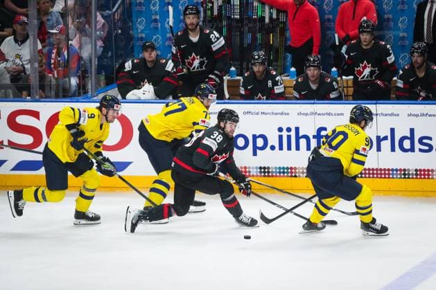 SWEDEN CANADA BRONZE MEDAL GAME IIHF World Championship, WM, Weltmeisterschaft 2024 CZECHIA PRAGUE - OSTRAVA Victor Hedman, Marcus Johansson of Sweden and Brandon Hagel of Canada during the bronze medal game of the IIHF Ice hockey, Eishockey World Championship Czechia Prague - Ostrava between Sweden and Canada. O2 Arena, Prague, Czechia, May 26, 2024. PUBLICATION NOT IN SLOVAKIA PUBLICATION NOT IN SVK Prague Copyright: xBranislavxRackox AS0I6643