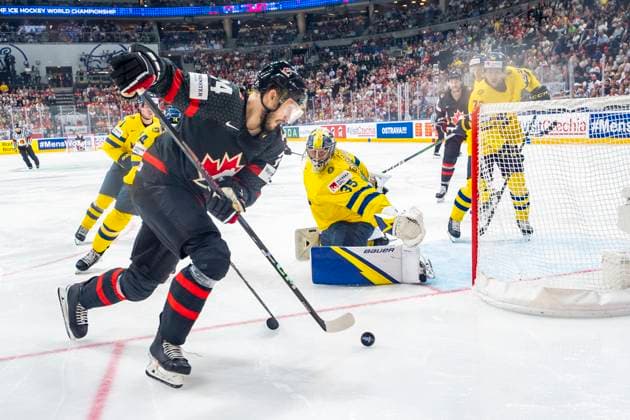 PRAGUE, CZECH REPUBLIC - MAY 26: Jamie Oleksiak of Canada (L) in action during 2024 IIHF Ice hockey, Eishockey World Championship, WM, Weltmeisterschaft Czechia Third Place Match between Sweden and Canada at Prague Arena on May 26, 2024 in Prague, Czech Republic. Prague Prague Arena Czech Republic Copyright: xJustPictures.ch JarixPestelaccix jp-en-EuSpIm-JP4_JAR_Sweden_Canada_26May_2024052