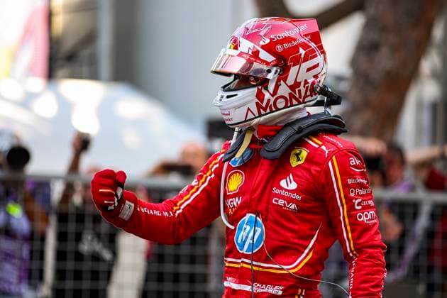 LECLERC Charles (mco), Scuderia Ferrari SF-24, portrait, celebrate his win during the Formula 1 Grand Prix de Monaco 2024, 8th round of the 2024 Formula One World Championship, WM, Weltmeisterschaft from May 23 to 26, 2024 on the Circuit de Monaco, in Monaco - F1 - MONACO GRAND PRIX 2024 DPPI Panoramic  240526_R08_MONACO_DP_EA014575