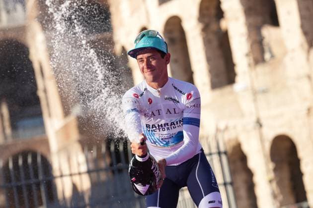 Tiberi Antonio (Team Bahrain -Victorius) white jersey on the podium during the stage 21 of the of the Giro d Italia from Rome to Rome, Italy. Sunday, May 26, 2024 cycling  Copyright: xGianxMattiaxD Albertox xLaPressex