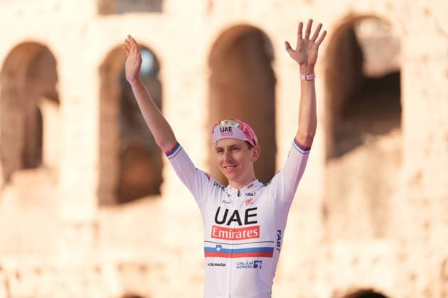 Poga& x10d;ar Tadej (Team Uae Emirates) on the podium during the stage 21 of the of the Giro d Italia from Rome to Rome, Italy. Sunday, May 26, 2024 cycling  Copyright: xMassimoxPaolonex xLaPressex