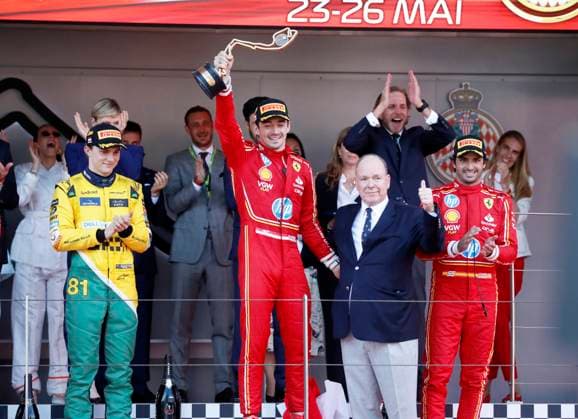 Podium F1 grand prix PHOTOPQR NICE MATIN Dylan Meiffret ; Monaco ; 26 05 2024 ; Podium de la course de F1 du 81 grand prix de Monaco. Charles Leclerc remporte la course, Oscar Piastri arrive second et Carlos Sainz troisième. Princess Charlene of Monaco and Prince Albert of Monaco Monaco GP May 2024 Monaco France  Copyright: xPHOTOPQR NICExMATIN MAXPPPxDylanxMeiffretx 20240526NIM1072 20240526NIM1072