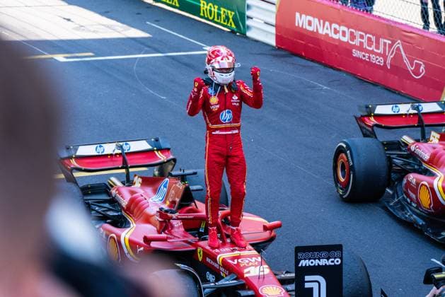 May 26, 2024, Imola, Imola, Italy: Scuderia Ferrari HP F1 team s monegasque driver Charles Leclerc (16) celebrates the win at the Formula 1 Grand Prix of Monaco Imola Italy - ZUMAm264 20240526_znp_m264_004 Copyright: xLucaxMartinix