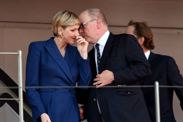 26.05.2024, xrarjax, Motorsport FIA Formel 1, Großer Preis von Monaco 2024 emspor, v.l. Charlene Charlene von Monaco Fürst Fuerst Fürst Albert II. Monte Carlo