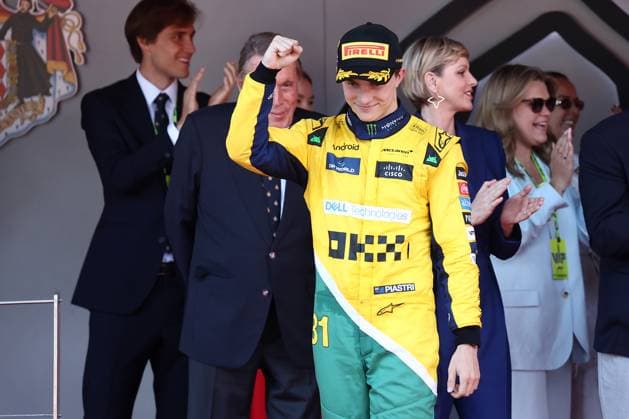 F1 Gran Prix of Monaco Oscar Piastri of McLaren celebrates on the podium after the F1 Grand Prix of Monaco at Circuit de Monaco on May 26, 2024 in Monte-Carlo, Monaco. Monaco Monte-Carlo Monaco Copyright: xMarcoxCanonierox