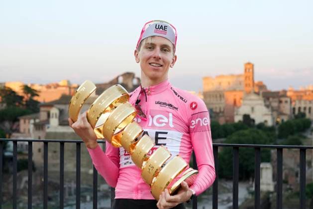 Poga& x10d;ar Tadej (Team Uae Emirates) pink jersey on the podium during the stage 21 of the of the Giro d Italia from Rome to Rome, Italy. Sunday, May 26, 2024 cycling  Copyright: xGianxMattiaxD Albertox xLaPressex