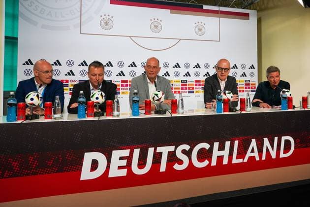 Willkommens-Pressekonferenz mit thüringischen Wirtschaftsminister Wolfgang Tiefensee, Bürgermeister Jens Kramer und DFB-Präsident Bernd Neuendorf - Blankenhain 27.05.2024: Trainingslager der Deutschen Nationalmannschaft zur EM-Vorbereitung, Golf Resort Weimarer Land