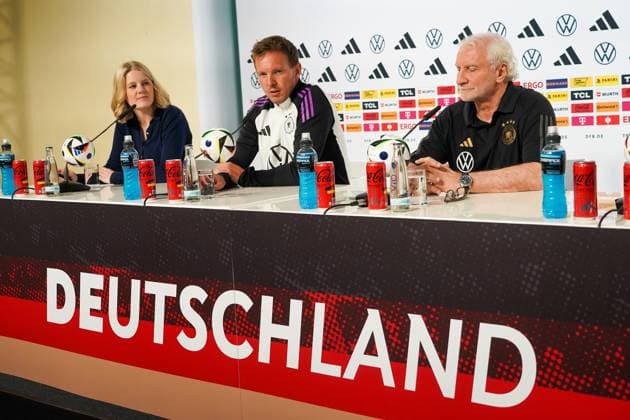 Bundestrainer Julian Nagelsmann (Deutschland Germany) und Sportdirektor Rudi Völler (Deutschland Germany) - Blankenhain 27.05.2024: Trainingslager der Deutschen Nationalmannschaft zur EM-Vorbereitung, Golf Resort Weimarer Land