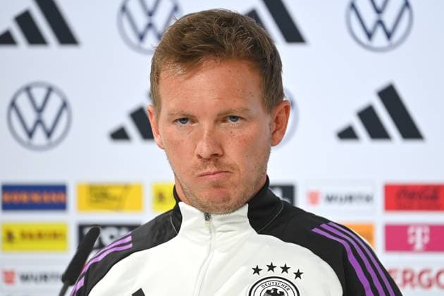 Bundestrainer Julian NAGELSMANN (GER), Einzelbild,angeschnittenes Einzelmotiv,Portraet,Portrait,Porträt PRESSEKONFERENZ Deutsche Fussball Nationalmannschaft,Fussball Trainingslager in Blankenhain Thueringen am 27.05.2024, Â