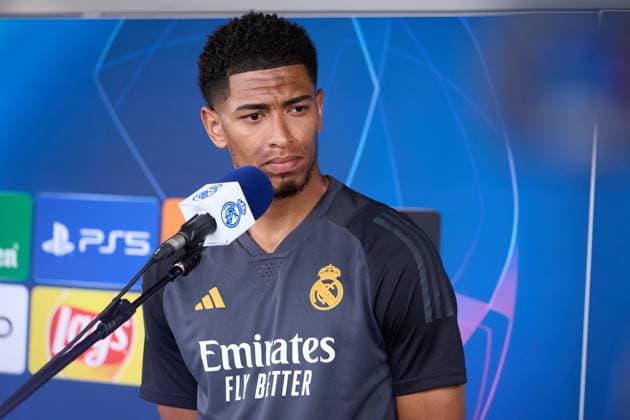 Jude Bellingham of Real Madrid CF during the team training session at the Real Madrid Open Media Day ahead of the UEFA Champions League Final against Borussia Dortmund at Valdebebas training ground on May 27, 2024 in Madrid, Spain (Photo by: LGM Panoramic) FOOTBALL : media day - Real Madrid - 27 05 2024 LGM Panoramic 
