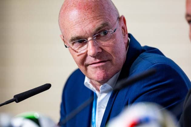 27.05.2024, GER, Fussball, Maenner, Saison 2023 2024, DFB Nationalmannschaft Trainingslager Blankenhain Eröffnungspressekonferenz im Schloss Blankenhain Im Bild Matthias Grafe (Geschaeftsfuehrer Spa & Golf Resort Weimarer Land) Zur Eröffnungspressekonferenz sind dabei, Wolfgang Tiefensee (Thueringer Wirtschaftsminister) Bernd Neuendorf (DFB Praesident) Jens Kramer (Buergermeister Blankenhain) Matthias Grafe (Geschaeftsfuehrer Spa & Golf Resort Weimarer Land) 99444 Blankenhain Schloss Blankenhain Thüringen Deutschland