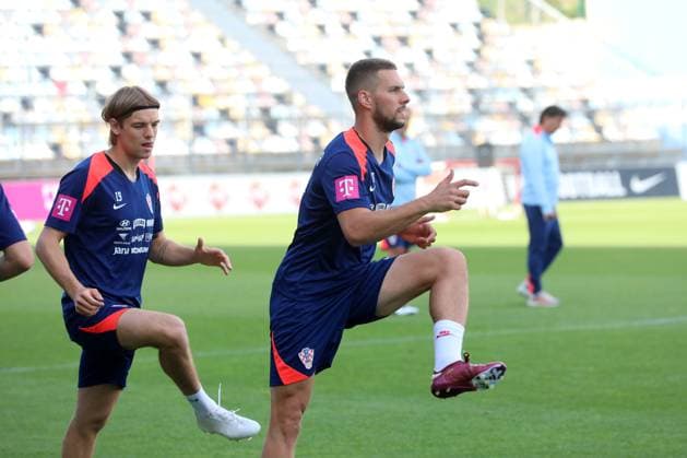 Croatia National Football Team - Training session Borna Sosa and Marko Pjaca of Croatia during the training session of Croatia National Football Team at HNK Rijeka Stadium on May 27, 2024. in Rijeka, Croatia. GoranxKovacic PIXSELL