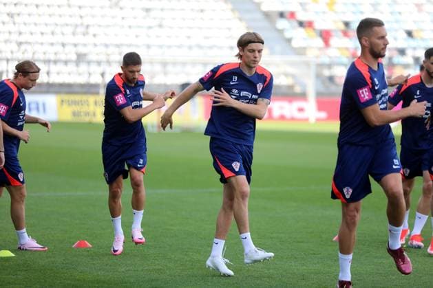 Croatia National Football Team - Training session Luka Ivanusec and Borna Sosa of Croatia during the training session of Croatia National Football Team at HNK Rijeka Stadium on May 27, 2024. in Rijeka, Croatia. GoranxKovacic PIXSELL