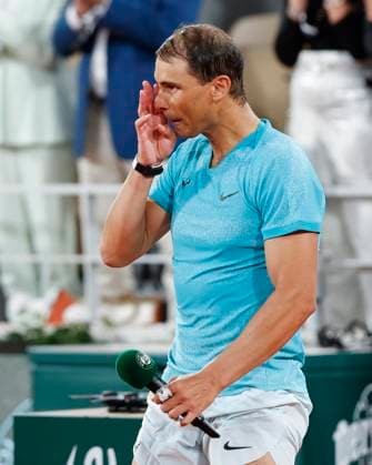 Rafael Nadal (ESP) haelt eine Red e nach seiner Niederlage, Emotion Tennis - French Open 2024 - Roland Garros - Paris - - France - 27 May 2024. Copyright: xJuergenxHasenkopfx