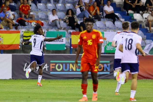 Sport Bilder des Tages Larnaca, Cyprus, May 27th 2024: Shumaira Mheuka (9 England) celebrates after scoring a goal during the UEFA European Under-17 Championship match between England and Spain at Antonis Papadopoulos Stadium, in Larnaca, Cyprus. (Chara Savvidou SPP) Copyright: xCharaxSavvidoux xSPPx spp-en-ChSaSp-CHA_9784