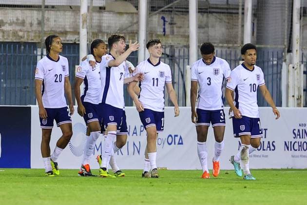 Larnaca, Cyprus, May 27th 2024: Players of England celebrate scoring (2-1) during the UEFA European Under-17 Championship match between England and Spain at Antonis Papadopoulos Stadium, in Larnaca, Cyprus. (Chara Savvidou SPP) Copyright: xCharaxSavvidoux xSPPx spp-en-ChSaSp-CHA_0538