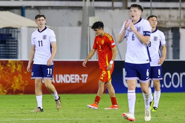 Larnaca, Cyprus, May 27th 2024: Mikey Moore (11 England) celebrates after scoring a goal during the UEFA European Under-17 Championship match between England and Spain at Antonis Papadopoulos Stadium, in Larnaca, Cyprus. (Chara Savvidou SPP) Copyright: xCharaxSavvidoux xSPPx spp-en-ChSaSp-CHA_0589
