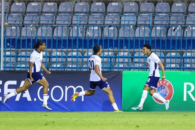 Larnaca, Cyprus, May 27th 2024: Ethan Nwaneri (10 England) celebrates after scoring a goal (3-1) during the UEFA European Under-17 Championship match between England and Spain at Antonis Papadopoulos Stadium, in Larnaca, Cyprus. (Chara Savvidou SPP) Copyright: xCharaxSavvidoux xSPPx spp-en-ChSaSp-CHA_0629