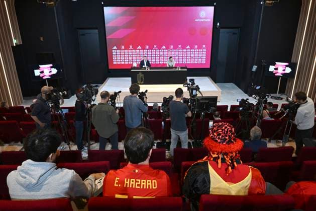 Squad Announcement UEFA EURO, EM, Europameisterschaft,Fussball 2024 TUBIZE, BELGIUM - MAY 28 : Belgian national coach Domenico Tedesco talking to the press during a press conference, PK, Pressekonferenz to announce his player selection to compete in the UEFA Euro 2024 tournament in Germany on May 28, 2024 in Tubize, Belgium, 28 05 2024 Tubize Belgium  Copyright: xVincentxKalutx