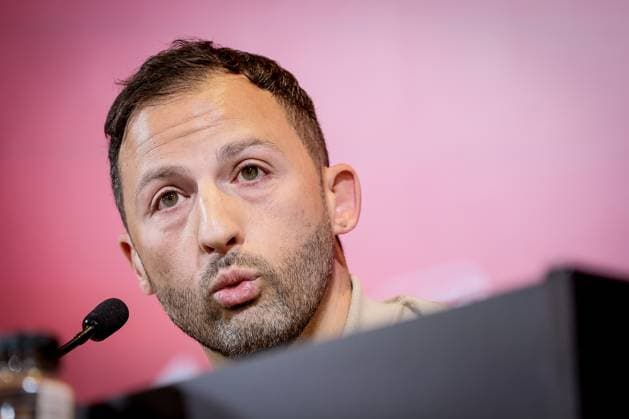 Belgium s head coach Domenico Tedesco pictured during a press conference, PK, Pressekonferenz of Belgian national soccer team Red Devils to announce the selection for the UEFA EURO, EM, Europameisterschaft,Fussball 2024 European Soccer Championship, Tuesday 28 May 2024, in Tubize. BRUNOxFAHY  x93508490x