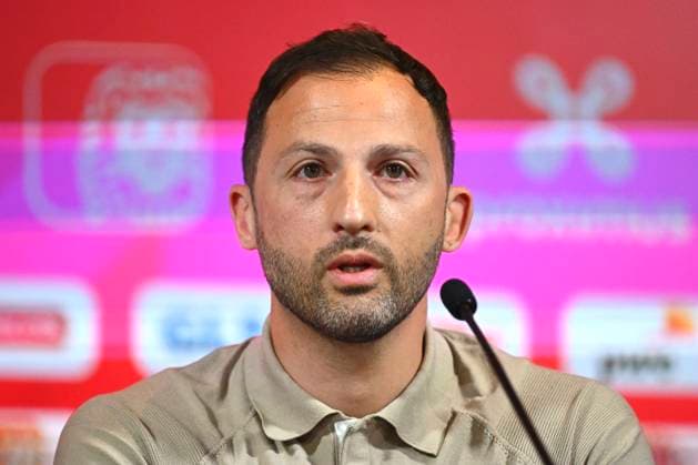 Sport Bilder des Tages Squad Announcement UEFA EURO, EM, Europameisterschaft,Fussball 2024 TUBIZE, BELGIUM - MAY 28 : Belgian national coach Domenico Tedesco talking to the press during a press conference, PK, Pressekonferenz to announce his player selection to compete in the UEFA Euro 2024 tournament in Germany on May 28, 2024 in Tubize, Belgium, 28 05 2024 Tubize Belgium  Copyright: xVincentxKalutx