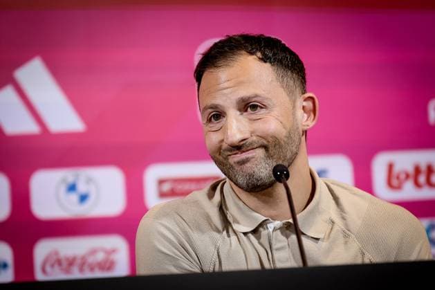 Belgium s head coach Domenico Tedesco pictured during a press conference, PK, Pressekonferenz of Belgian national soccer team Red Devils to announce the selection for the UEFA EURO, EM, Europameisterschaft,Fussball 2024 European Soccer Championship, Tuesday 28 May 2024, in Tubize. BRUNOxFAHY  x93508935x