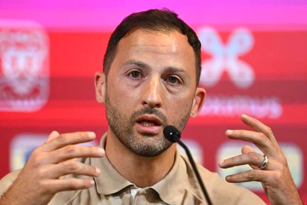 Squad Announcement UEFA EURO, EM, Europameisterschaft,Fussball 2024 TUBIZE, BELGIUM - MAY 28 : Belgian national coach Domenico Tedesco talking to the press during a press conference, PK, Pressekonferenz to announce his player selection to compete in the UEFA Euro 2024 tournament in Germany on May 28, 2024 in Tubize, Belgium, 28 05 2024 Tubize Belgium  Copyright: xVincentxKalutx