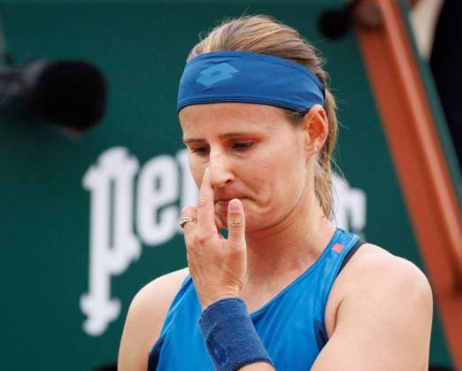 Belgian Greet Minnen reacts during a tennis match between Belgian Minnen and Kazakh Rybakina, in the first round of the women s singles, at the Roland Garros French Open tennis tournament, in Paris, France, Tuesday 28 May 2024. This year s tournament takes place from 26 May to 09 June. BENOITxDOPPAGNE  x93517505x