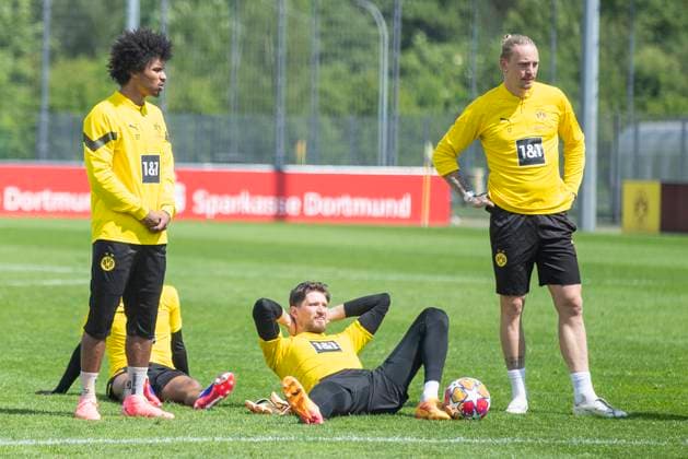 Training Borussia Dortmund, 28.05.2024 Karim Adeyemi (Borussia Dortmund, 27), Gregor Kobel (Borussia Dortmund, 1), Marius Wolf (Borussia Dortmund, 17). Trainingseinheit von Borussia Dortmund am 28.05.2024 vor dem UEFA Championsleague Finale gegen Real Madrid, Trainingsgelände Hohenbuschei, Dortmund DFL regulations prohibit any use of photographs as image sequences and or quasi-video Copyright: xBEAUTIFULxSPORTS Meuselx