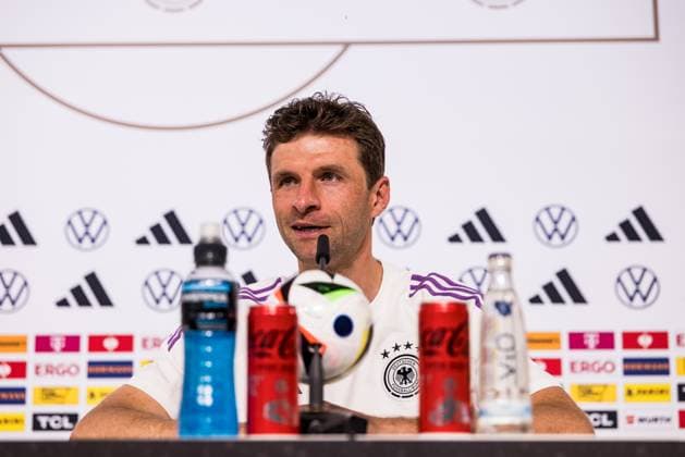 DFB Trainingslager Pressekonferenz; 28.05.2024 Thomas Müller (Deutschland) DFB Trainingslager Pressekonferenz; Blankenhain, Golf&Spa Resort Weimarer Land am 28.05.2024 Copyright: xBEAUTIFULxSPORTS Wunderlx